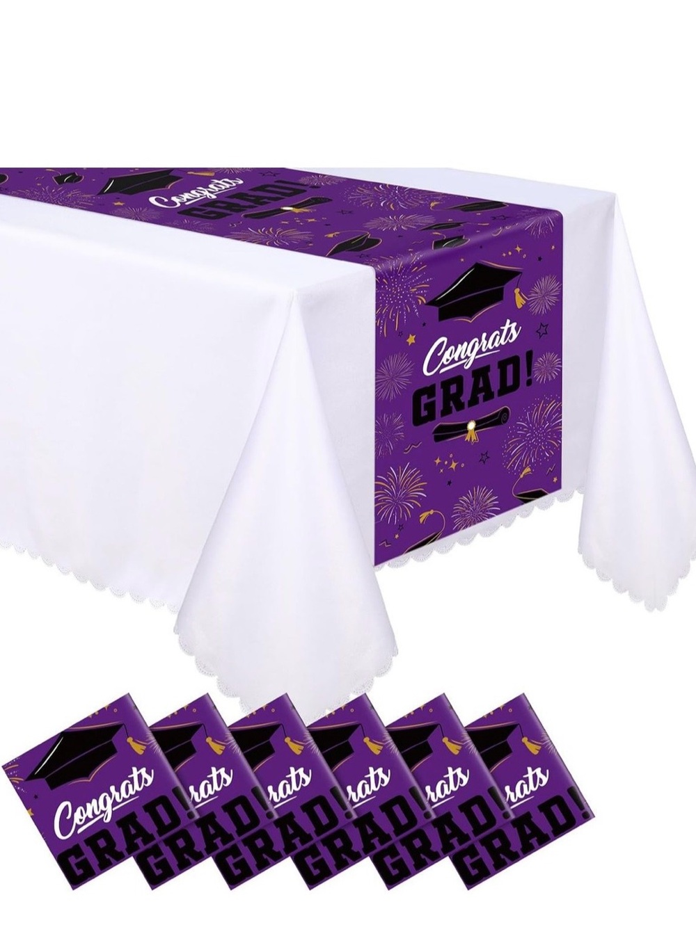 6 Purple "Congrats Grad!" Plastic Table Runner